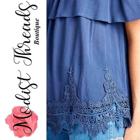 ⚡SALE⚡Blue Flounce Off The Shoulder Woven Crinkle - Picture 3 of 4